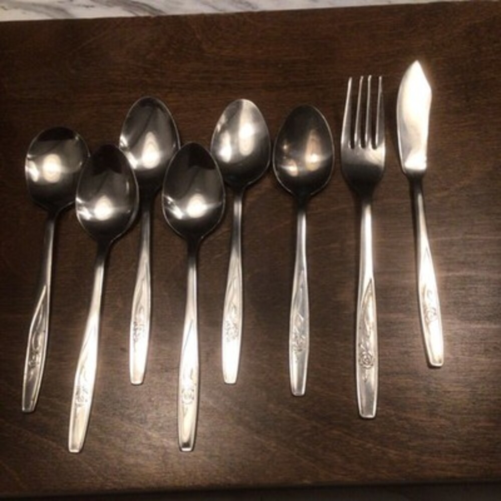 VF Autumn Rose Stainless Steel Flatware Set Floral 7 pcs Spoon Fork Knife